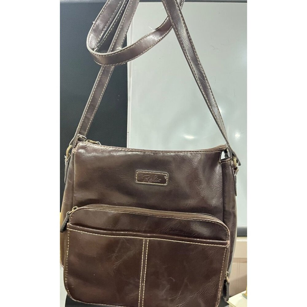 Relic Brown Faux Leather Crossbody Bag  Adjustable Strap & Multiple Compartments